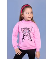 Toontoy Kız Çocuk Baskılı Balıkçı Yaka Pamuklu Sweatshirt (Pembe)