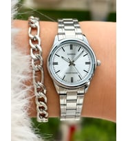 Casio Çelik Kordon,Gümüş Renk,Beyaz Kadran, Kadın Kol Saati+Bileklik