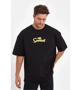 pilelistore- Erkek Sırt Baskılı Bisiklet Yaka Oversize T-shirt - Siyah