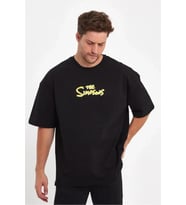 pilelistore- Erkek Sırt Baskılı Bisiklet Yaka Oversize T-shirt - Siyah