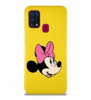 Samsung Galaxy M31 Soft Premier Kapak Minnie Mouse-A Tasarımlı Silikon Kılıf - Sarı (Şeffaf)