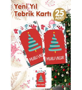 Yılbaşı Hediye Kartı - Yeni Yıl Tebrik Kartı - Yeni Yıl Kartpostal Mutlu Yıllar Not Kartı 25 Adet-T1007