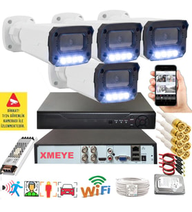 4 lü Hareket Algılayan 5 MP Lens 4 Warm Led Gece Renkli Gösteren Güvenlik Kamerası Seti BS 3404W