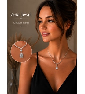 Zeta Jewel 925 Ayar Gümüş Tek Baget Kolye Işıklı Hediye Kutulu Şık Tasarım