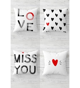 Miss You Love Sevgili Temalı Gizli Fermuarlı Kırlent Kılıfı Koltuk Yastık Kılıfı Takım(4adet) (Gri)