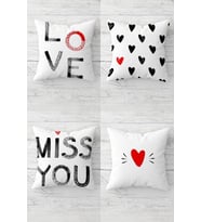 Miss You Love Sevgili Temalı Gizli Fermuarlı Kırlent Kılıfı Koltuk Yastık Kılıfı Takım(4adet) (Gri)