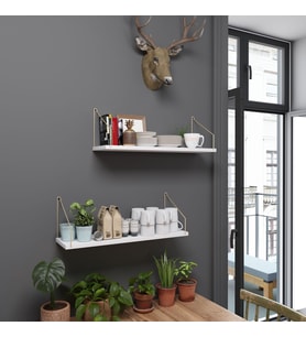Duvar Rafı Kitaplık Mutfak Banyo Yaşam Alanı 20 X 70 Cm 2 Adet Beyaz Altın Kollu