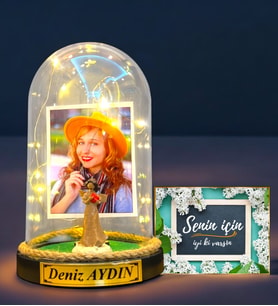 Kişiye Özel Led Işıklı Fanus ve Senin İçin Hediye Kartı - Kişiye Özel Hediye Seti (Model 3)