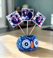 Size Özel Tasarım 3 Fotoğraflı Mavi Baykuş Biblosu Kişiye Özel El Yapımı Hediye