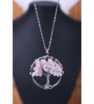 Sertifikalı Pembe Kuvars Taşı Hayat Ağacı Kolye (Çok Renkli)