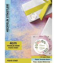 Suluboya Çiçek Modeli 3, Etiket Modeli Ürünlerinize Özel 4cm -  110 Adet Folyo Sticker