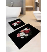 Siyah Çiçek Desenli Banyo Halısı Klozet Paspas Seti BS004