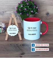 Anneanneye Hediye Kupa Bardak Kırmızı ve Ahşap Anahtarlık Hediye (Model 1)