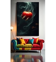 DUMANLI ELMA FOTOĞRAFI V1 Ev Duvar Salon Güzellik Salonu Ofis Dükkan Dekarasyon Kanvas Tablo (Çok Renkli)