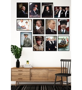 12 Adet Atatürk Resimli Çerçeve Görünümlü Mdf Tablo Seti