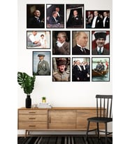 12 Adet Atatürk Resimli Çerçeve Görünümlü Mdf Tablo Seti