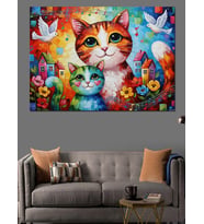 Renkli Kedi Pop Art Dekoratif Kanvas - Mdf Ahşap Tablo
