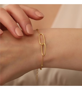925 Ayar Gümüş Çift Halkalı Top Zincirli Bileklik (Gold)