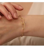 925 Ayar Gümüş Çift Halkalı Top Zincirli Bileklik (Gold)