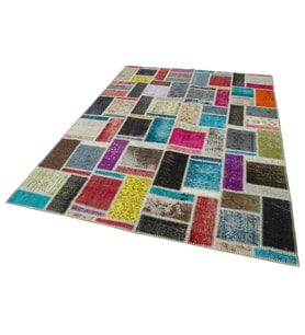 Çok Renkli El Dokuma Salon Halısı Modern Geometrik Patchwork Desenli Yumuşak Doku Seçeneği