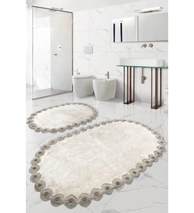 Gülruba Oval Vizon Çeyizlik Dantelli 2'li Banyo Paspası Seti Kaymaz Tabanlı 
