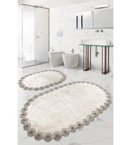 Gülruba Oval Vizon Çeyizlik Dantelli 2'li Banyo Paspası Seti Kaymaz Tabanlı 