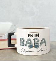 BK Gift Kişiye Özel Babalar Günü Tasarımlı Siyah Kulplu Çay & Kahve Fincanı-11, Babaya Hediye, Babalar Günü Hediyesi