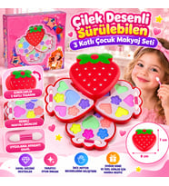 Çilek Desenli Sürülebilen 3 Katlı Çocuk Makyaj Seti