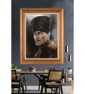Altın Varaklı Çerçeveli Paspartulu Atatürk Tablo DC1546 (Gold)