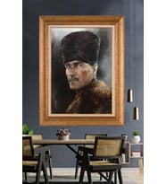 Altın Varaklı Çerçeveli Paspartulu Atatürk Tablo DC1546 (Gold)