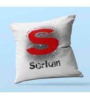 Kişiye Özel S Harfi Temalı Karakter Tasarım Saten Kare Yastık (Beyaz)