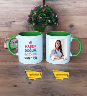 Kadın Doğum Uzmanı Kupa Bardak Yeşil Fotoğraflı Tıp Bayramı Hediyesi