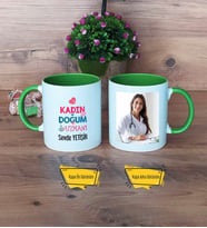 Kadın Doğum Uzmanı Kupa Bardak Yeşil Fotoğraflı Tıp Bayramı Hediyesi