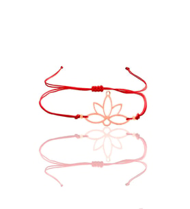 Gümüş rose lotus yaşam çiçeği kırmızı ipli bileklik SGTL12059ROSE