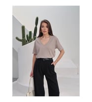 Kadın Massi İnterlok Kumaş V Yaka Oversize T-Shirt
