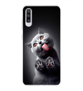 PrintiFy Samsung Galaxy A70 ile Uyumlu 1mm Slim Fit Kedi 2 050c Baskılı Şeffaf  Kılıf