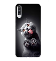 PrintiFy Samsung Galaxy A70 ile Uyumlu 1mm Slim Fit Kedi 2 050c Baskılı Şeffaf  Kılıf
