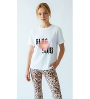 Kadın Beyaz Blossom Baskılı Kısa Kollu Oversize Tişört