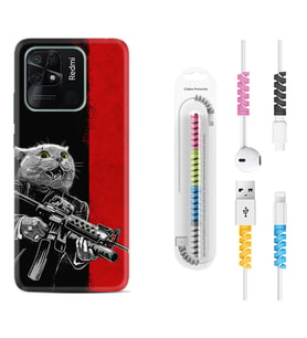 Xiaomi Redmi Note 7 8 9 Pro 10 2022 10 Pro 10S Kılıf Kablo Koruma Spiral Silikon Çılgın Kedi 1674