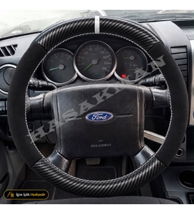 Mazda B-Series Dikme Direksiyon Kılıfı Alcantara Süet Mat Karbon Beyaz Yüzük ve Dikiş Fighter-B2500-Thunder 2006-2009