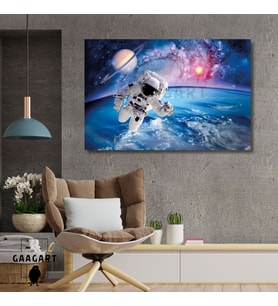 Tekli Yatay Kanvas Duvar Tablosu Uzay ve Astronot