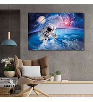 Tekli Yatay Kanvas Duvar Tablosu Uzay ve Astronot