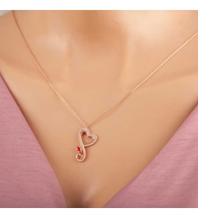 Gümüş Rose Kalpli Kelebek Kadın Kolye (Karışık)