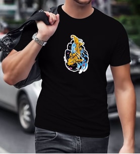 BK Gift Balık Tasarımlı Siyah T-Shirt-1