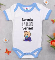 BK Kids Burada Patron Benim Tasarımlı Mavi Bebek Body Zıbın-1