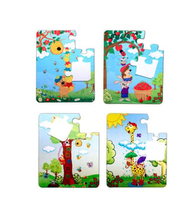 4 Set - 48 Parça Tox Zurafa ve Elmacı Ayı 3+ Keçe Yapboz - 3 Yaş Puzzle T044 T043