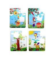4 Set - 48 Parça Tox Zurafa ve Elmacı Ayı 3+ Keçe Yapboz - 3 Yaş Puzzle T044 T043
