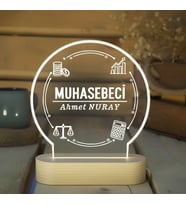 KİŞİSELLEŞTİRİLEBİLİR Muhasebeci Hediyesi LED Işıklı Ahşap İsimlik (Şeffaf)