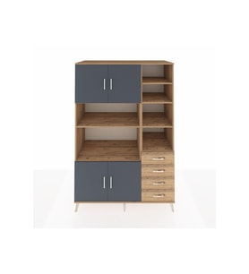 Kronos Dolap 9 Raflı 4 Çekmeceli 4 Kapaklı 132x59x195 Çam-Antrasit/Çam