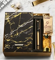 Kişiye Özel Desenli Defter & Kişiye Özel Metal Roller Kalem & Dekoratif Led Işıklı Mini Metal Ananas & Mehmet Efendi Türk Kahvesi Hediye Seti